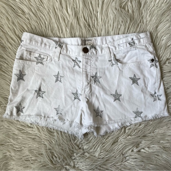 Current/Elliot Sugar Metallic Stars White Stretch Denim Boyfriend Jean Shorts 29 - Picture 2 of 8